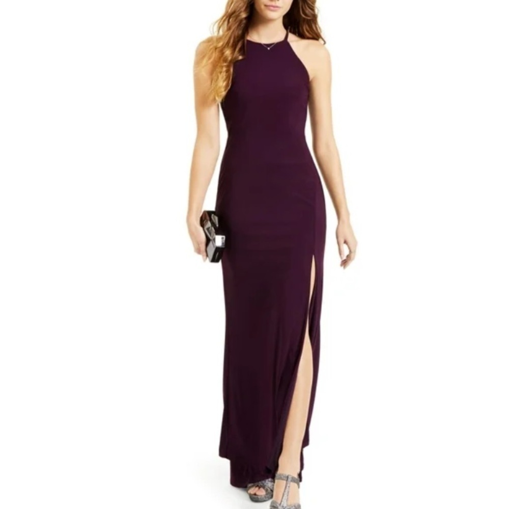 JUMP APPAREL Women’s Junior’s Black Slit Halter Maxi Evening Dress 3\4 - Picture 1 of 10